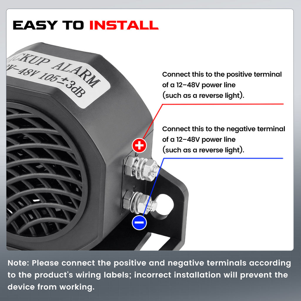 FENYRUSY 12–48V DC 110dB Heavy Duty Backup Alarm – Reverse Warning Alarm for Trucks, Vans & Equipment